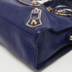 Pre Owned Balenciaga Indigo Leather Mini Classic Metallic Edge City Bag