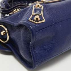 Pre Owned Balenciaga Indigo Leather Mini Classic Metallic Edge City Bag