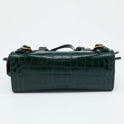 Pre Owned Balenciaga Green Croc Embossed Leather Mini Neo Classic Bag