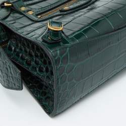 Pre Owned Balenciaga Green Croc Embossed Leather Mini Neo Classic Bag