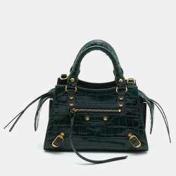 Pre Owned Balenciaga Green Croc Embossed Leather Mini Neo Classic Bag