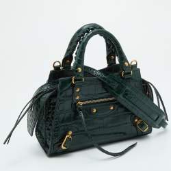 Pre Owned Balenciaga Green Croc Embossed Leather Mini Neo Classic Bag