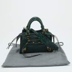Pre Owned Balenciaga Green Croc Embossed Leather Mini Neo Classic Bag