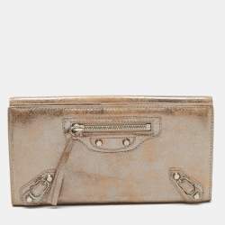 Pre Owned Balenciaga Beige/Silver Shimmer Leather Milkyway Papier Flap Wallet