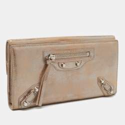 Pre Owned Balenciaga Beige/Silver Shimmer Leather Milkyway Papier Flap Wallet