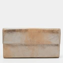 Pre Owned Balenciaga Beige/Silver Shimmer Leather Milkyway Papier Flap Wallet