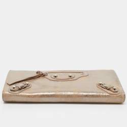 Pre Owned Balenciaga Beige/Silver Shimmer Leather Milkyway Papier Flap Wallet