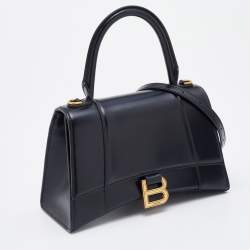 Pre Owned Balenciaga Black Leather Small Hourglass Box Top Handle Bag
