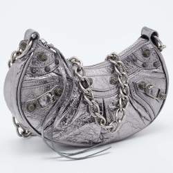Pre Owned Balenciaga Silver Leather XS Le Cagole Chain Shoulder Bag
