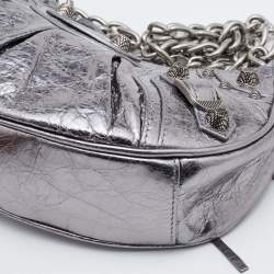 Pre Owned Balenciaga Silver Leather XS Le Cagole Chain Shoulder Bag