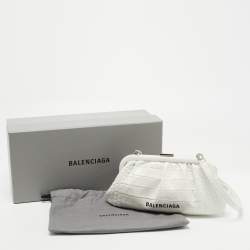 Pre Owned Balenciaga White Crocodile Embossed Leather XS Cloud Clutch Bag