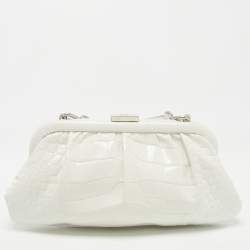 Pre Owned Balenciaga White Crocodile Embossed Leather XS Cloud Clutch Bag