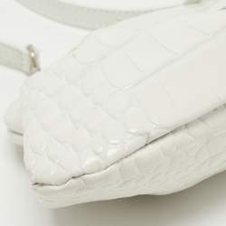 Pre Owned Balenciaga White Crocodile Embossed Leather XS Cloud Clutch Bag