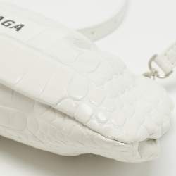 Pre Owned Balenciaga White Crocodile Embossed Leather XS Cloud Clutch Bag