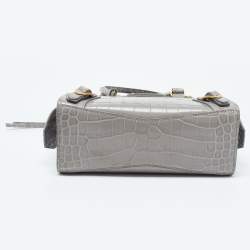 Pre Owned Balenciaga Grey Croc Embossed Leather Mini Neo Classic Bag