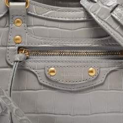 Pre Owned Balenciaga Grey Croc Embossed Leather Mini Neo Classic Bag