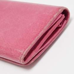 Pre Owned Balenciaga Fuchsia Leather Classic Continental Wallet