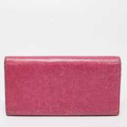 Pre Owned Balenciaga Fuchsia Leather Classic Continental Wallet