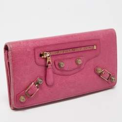 Pre Owned Balenciaga Fuchsia Leather Classic Continental Wallet