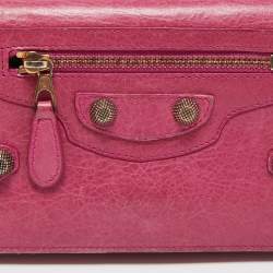Pre Owned Balenciaga Fuchsia Leather Classic Continental Wallet