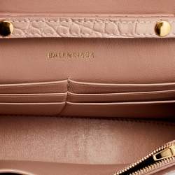 Pre Owned Balenciaga Pink Croc Embossed Leather Hourglass Wallet on Chain