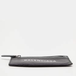 Pre Owned Balenciaga Black Leather Zip Card Holder