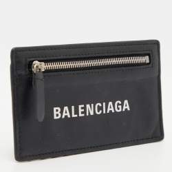 Pre Owned Balenciaga Black Leather Zip Card Holder