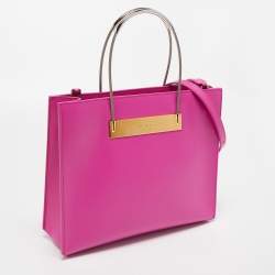 Pre Owned Balenciaga Magenta Leather Small Cable Shopper Tote