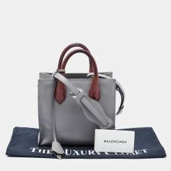 Pre Owned Balenciaga Grey Leather and Lizard Mini Padlock All Afternoon Tote