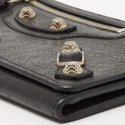 Pre Owned Balenciaga Black Leather City Flap Continental Wallet