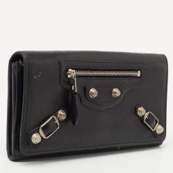 Pre Owned Balenciaga Black Leather City Flap Continental Wallet