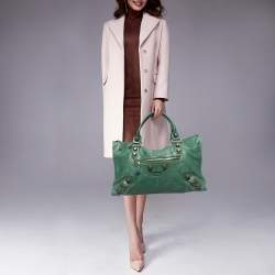 Pre Owned Balenciaga Green Leather GGH Work Tote