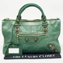 Pre Owned Balenciaga Green Leather GGH Work Tote