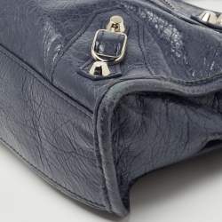 Pre Owned Balenciaga Navy Blue Leather Mini Classic Metallic Edge City Bag