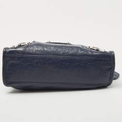 Pre Owned Balenciaga Navy Blue Leather Mini Classic Metallic Edge City Bag