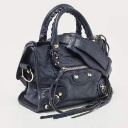 Pre Owned Balenciaga Navy Blue Leather Mini Classic Metallic Edge City Bag