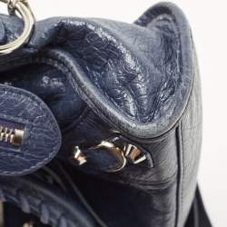 Pre Owned Balenciaga Navy Blue Leather Mini Classic Metallic Edge City Bag