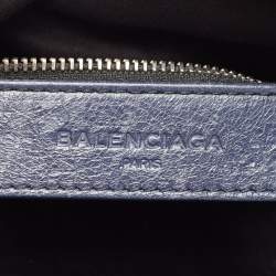 Pre Owned Balenciaga Navy Blue Leather Mini Classic Metallic Edge City Bag