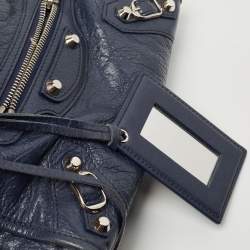 Pre Owned Balenciaga Navy Blue Leather Mini Classic Metallic Edge City Bag