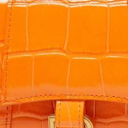 Pre Owned Balenciaga Orange Croc Embossed Leather Mini Chain Hourglass Bag
