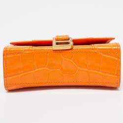 Pre Owned Balenciaga Orange Croc Embossed Leather Mini Chain Hourglass Bag