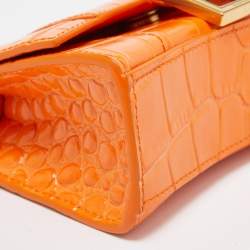 Pre Owned Balenciaga Orange Croc Embossed Leather Mini Chain Hourglass Bag