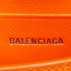 Pre Owned Balenciaga Orange Croc Embossed Leather Mini Chain Hourglass Bag