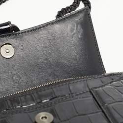 Pre Owned Balenciaga Black Croc Embossed Leather Hourglass Wallet on Chain