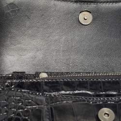 Pre Owned Balenciaga Black Croc Embossed Leather Hourglass Wallet on Chain