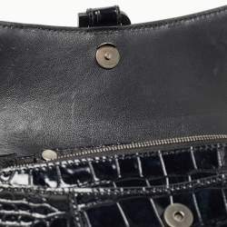 Pre Owned Balenciaga Black Croc Embossed Leather Hourglass Wallet on Chain