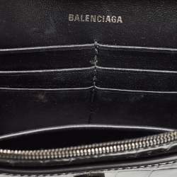 Pre Owned Balenciaga Black Croc Embossed Leather Hourglass Wallet on Chain