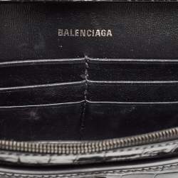 Pre Owned Balenciaga Black Croc Embossed Leather Hourglass Wallet on Chain
