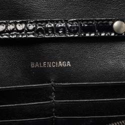 Pre Owned Balenciaga Black Croc Embossed Leather Hourglass Wallet on Chain
