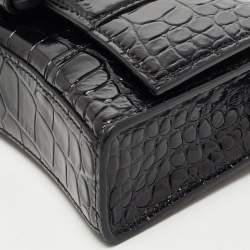 Pre Owned Balenciaga Black Croc Embossed Leather Hourglass Wallet on Chain